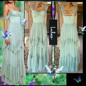 Lulus Sage Corset Mesh Off-the-Shoulder Stuning Personality Maxi Dress Sz XS NEW